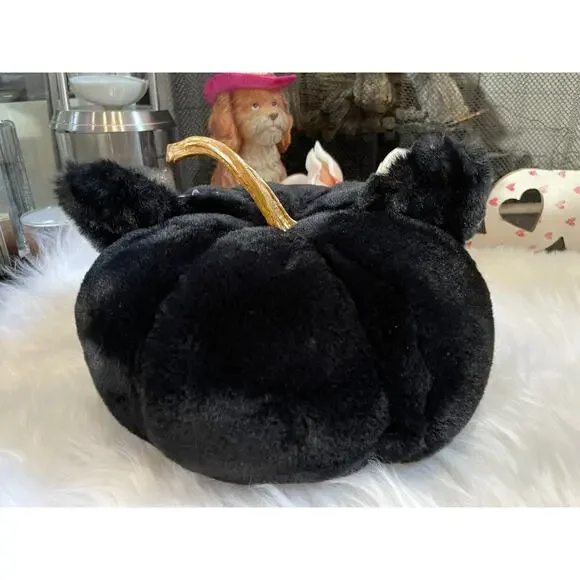 Ghoulish Fur Plush Black Pumpkin Glitter Sparkle Cat Ears Halloween - Picture 3 of 5